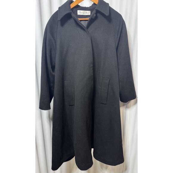 Christian Dior Vintage Black Wool Swing Coat Women’s Size Large Mod Made In USA